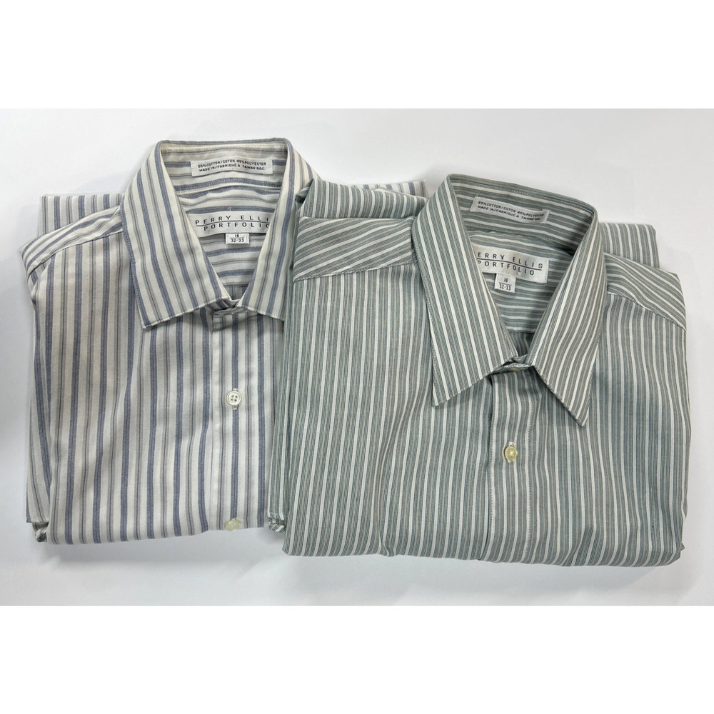 2 Perry Ellis Portfolio Dress Shirt Mens 16/Large Multicolor Classic Fit Striped